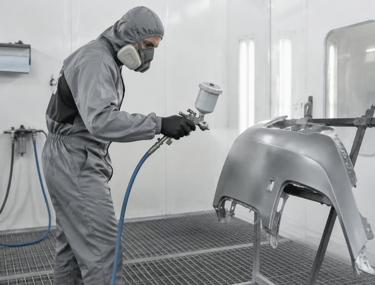 Lackierarbeiten in einer professionellen Lackierkabine